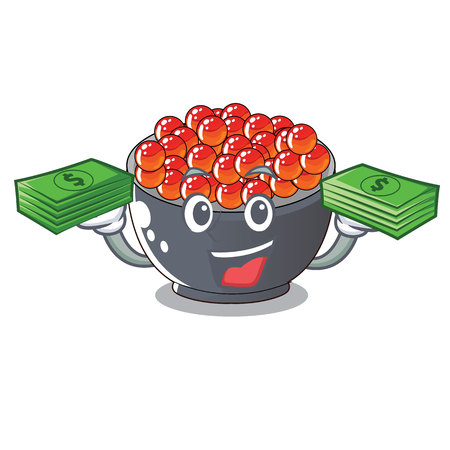 With money bag salmon roe character ready to eat vector illustrationのイラスト素材