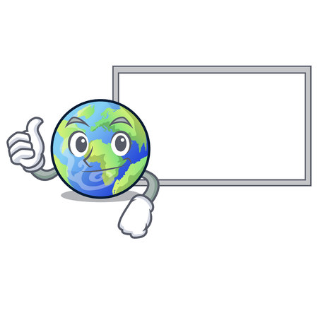 Thumbs up with board earth in the shape on character vector illustrationのイラスト素材