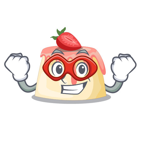 Super hero Strawberry pudding on wooden cartoon tableのイラスト素材