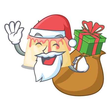 Santa with gift Strawberry pudding served on mascot plate vector illustrationのイラスト素材