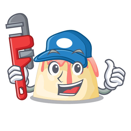 Plumber Strawberry pudding served on mascot plate vector illustrationのイラスト素材