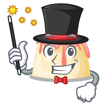 Magician Strawberry pudding served on mascot plate vector illustrationのイラスト素材