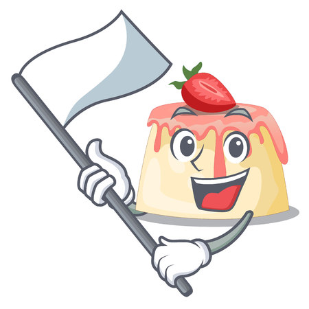 With flag Strawberry pudding served on mascot plate vector illustrationのイラスト素材