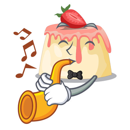 With trumpet homemade strawberry pudding on character board vector illustrationのイラスト素材