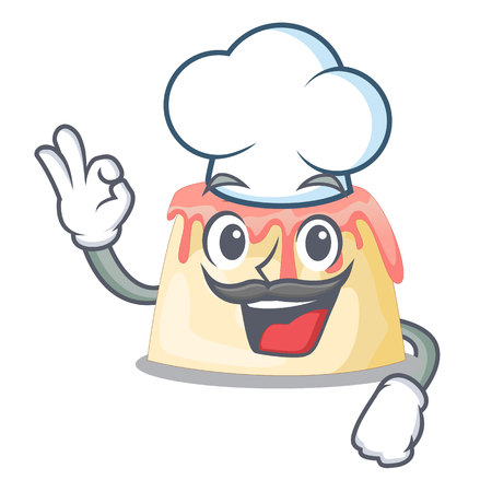 Chef Strawberry pudding on wooden cartoon table vector illustrationのイラスト素材