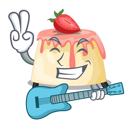 With guitar homemade strawberry pudding on character board vector illustrationのイラスト素材