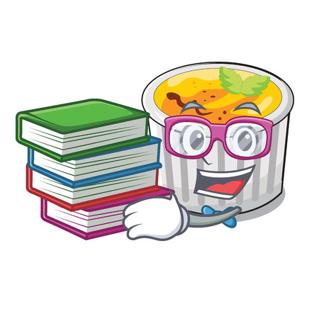 Student with book creme brulee served on mascot plate vector illustrationのイラスト素材
