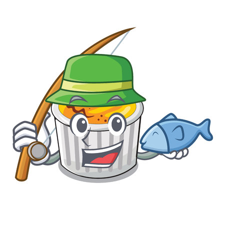 Fishing creme brulee on wooden character table vector illustrationのイラスト素材