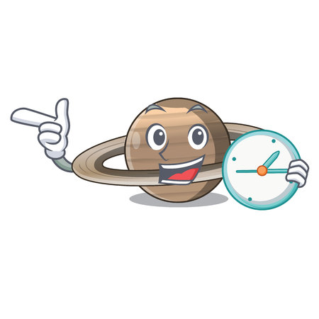 With clock image of planet saturn in character vector illustrationのイラスト素材