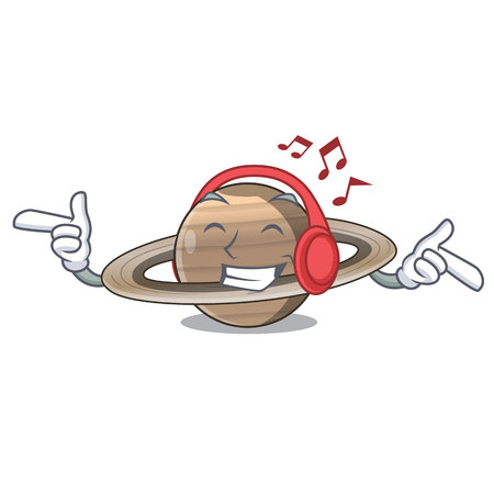 Listening music planet saturn in the cartoon formのイラスト素材