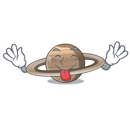 Tongue out planet saturn above the sky cartoon vrctor illustrationのイラスト素材