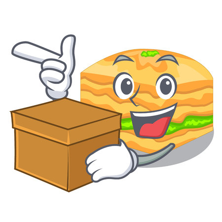 With box cartoon baklava on the wooden boardsvector illustrationのイラスト素材