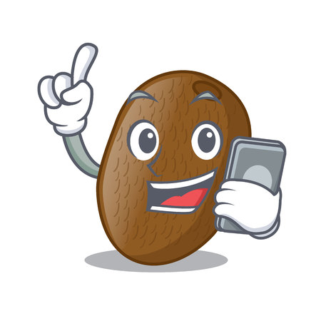 With phone kiwifruit slices in the shape cartoon vector illustrationのイラスト素材