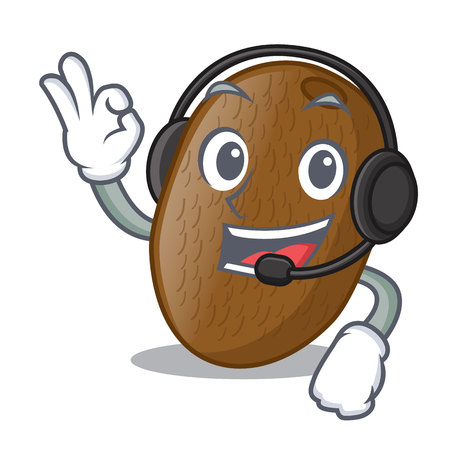 With headphone kiwifruit is placed on mascot plate vector illustrationのイラスト素材