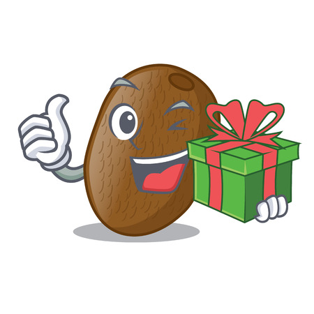 With gift Kiwi fruit juice in cartoon glass vector ilustrationのイラスト素材