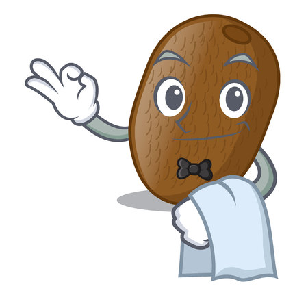 Waiter Kiwi fruit juice in cartoon glass vector ilustrationのイラスト素材