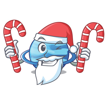 Santa with candy plenet uranus above the sky cartoon vector illustrationのイラスト素材