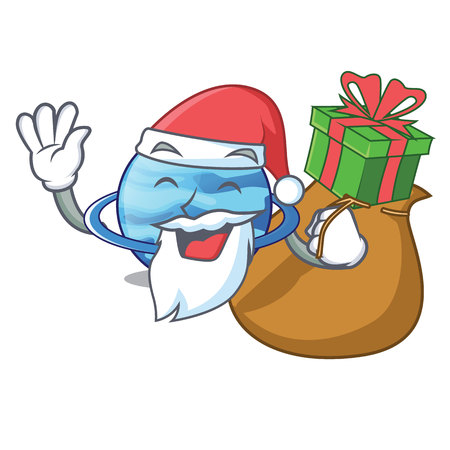 Santa with gift plenet uranus above the sky cartoon vector illustrationのイラスト素材