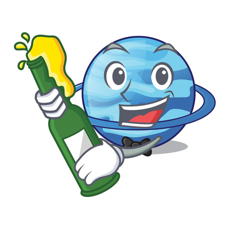 With beer plenet uranus above the sky cartoon vector illustrationのイラスト素材