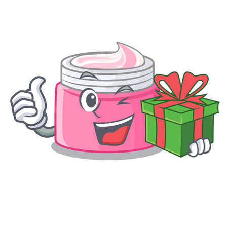 With gift face cream isolated with the mascot vector illustrationのイラスト素材