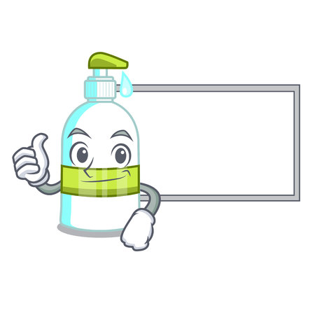 Thumbs up with board liquid soap in the character bottles vector illustratrionのイラスト素材