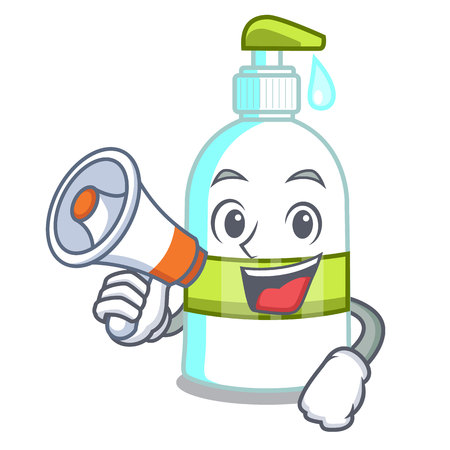 With megaphone liquid soap in the character bottles vector illustratrionのイラスト素材