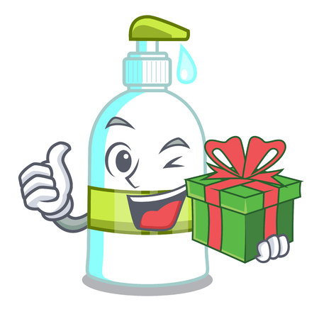 With gift liquid soap isolated with on mascot vector illustrationのイラスト素材