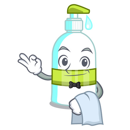 Waiter liquid soap isolated with on mascot vector illustrationのイラスト素材
