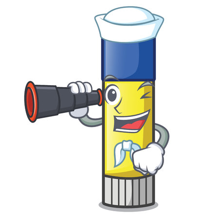 Sailor with binocular glue stick isolated on the mascot vector illustrationのイラスト素材
