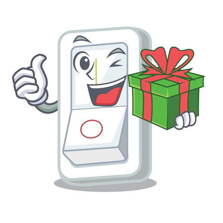 With gift light switch is isolated with mascot vector illustrationのイラスト素材