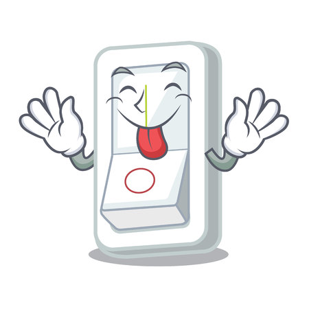 Tongue out light switch above cartoon wooden wall vector illustrationのイラスト素材