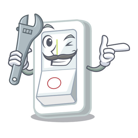 Mechanic light switch above cartoon wooden wall vector illustrationのイラスト素材