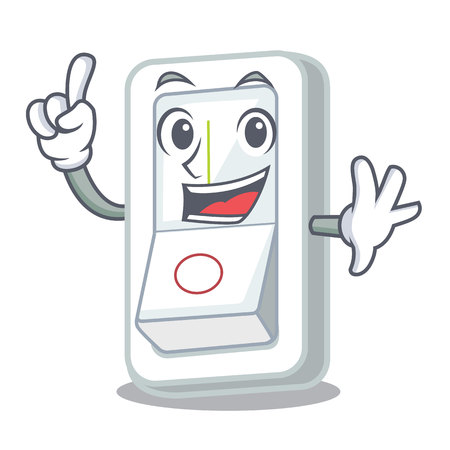Finger light switch above cartoon wooden wall vector illustrationのイラスト素材