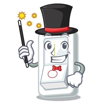 Magician light switch above cartoon wooden wall vector illustrationのイラスト素材