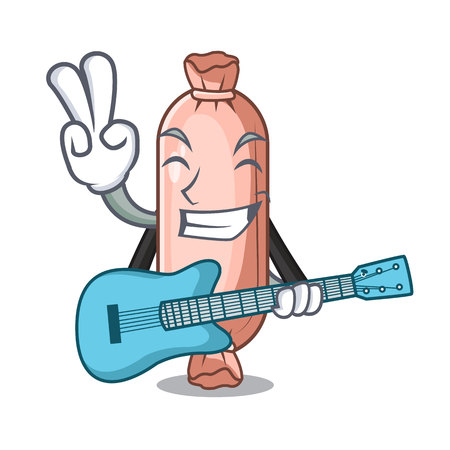 With guitar bolsters placed in cartoon sleeping room vector illustrationのイラスト素材
