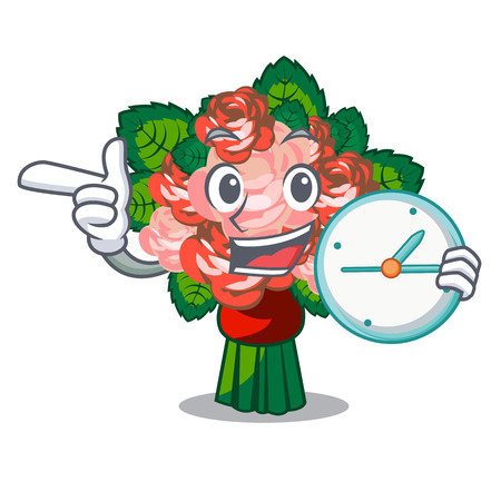 With clock bouquets flower on the character shape vector illustrationのイラスト素材