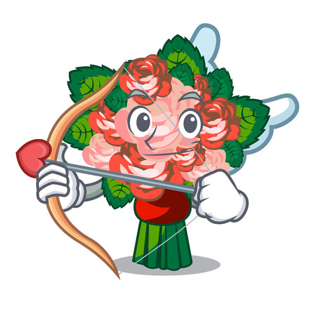 Cupid flower bouquet on wooden cartoon table vector illustrationのイラスト素材