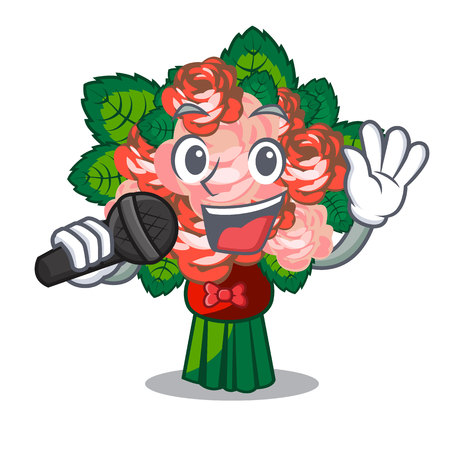 Singing flower bouquet on isolated with mascot vector illustrationのイラスト素材