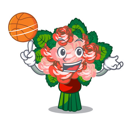 With basketball flower bouquet on wooden cartoon table vector illustrationのイラスト素材