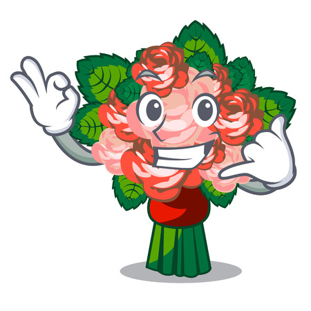 Call me flower bouquet placed on glass cartoon vector illustrationのイラスト素材