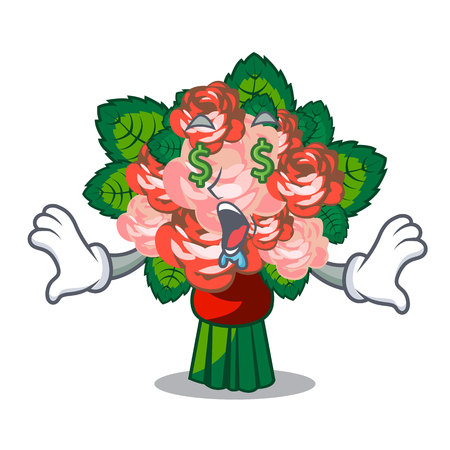 Money eye flower bouquet placed on glass cartoon vector illustrationのイラスト素材