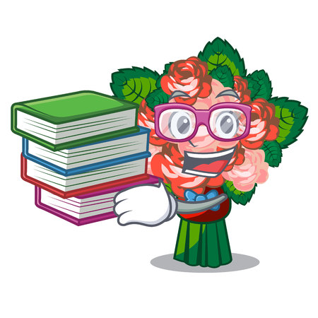 Student with book flower bouquet placed on glass cartoon vector illustrationのイラスト素材