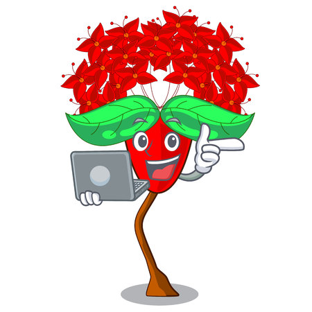 With laptop Ixora flowers grow in the character vector illustrationのイラスト素材