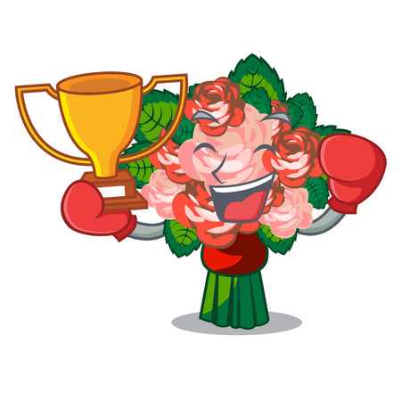 Boxing winner flower bouquet placed on glass cartoon vector illustrationのイラスト素材