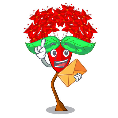 With envelope ixora flowers in shape of mascot vector illustrationのイラスト素材