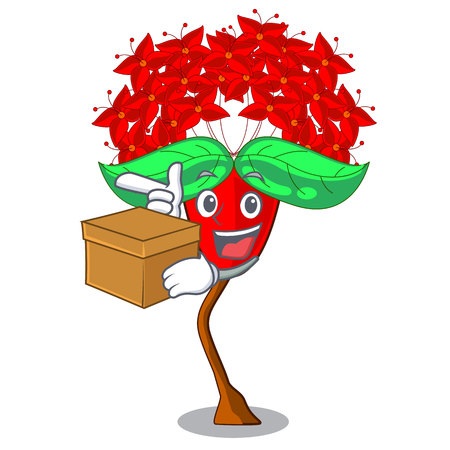 With box ixora flowers in shape of mascot vector illustrationのイラスト素材