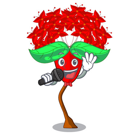 Singing Ixora flowers in the cartoon pots vector illustrationのイラスト素材