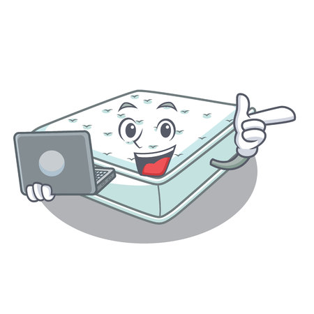 With laptop mattress isolated on the with mascot vector illustrationのイラスト素材
