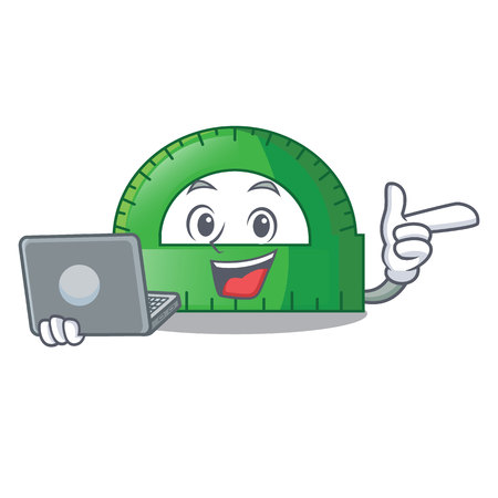 With laptop protactor in on the character shape vector illustrationのイラスト素材