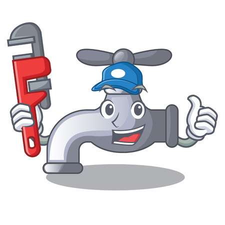 Plumber water tap in shape wooden cartoon vector illustrationのイラスト素材